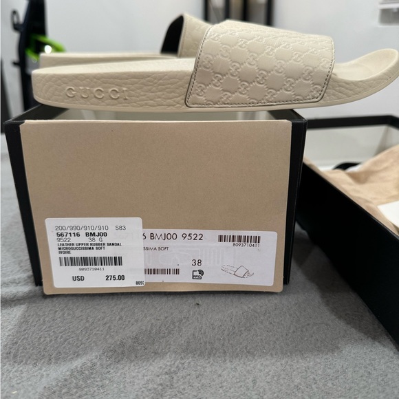 Gucci Leather Upper Rubber Sandal Ivory Microguccissima Slides size 38 US 7.5 - Picture 2 of 7